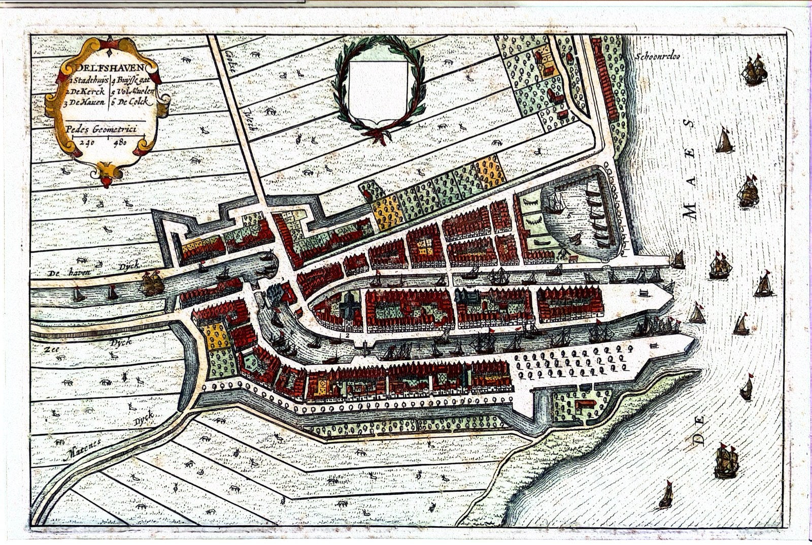 Antieke kaart Delfshaven door Joan Blaeu, ca. 1650, Boeken, Ophalen, Voor 1800, Nederland, Landkaart