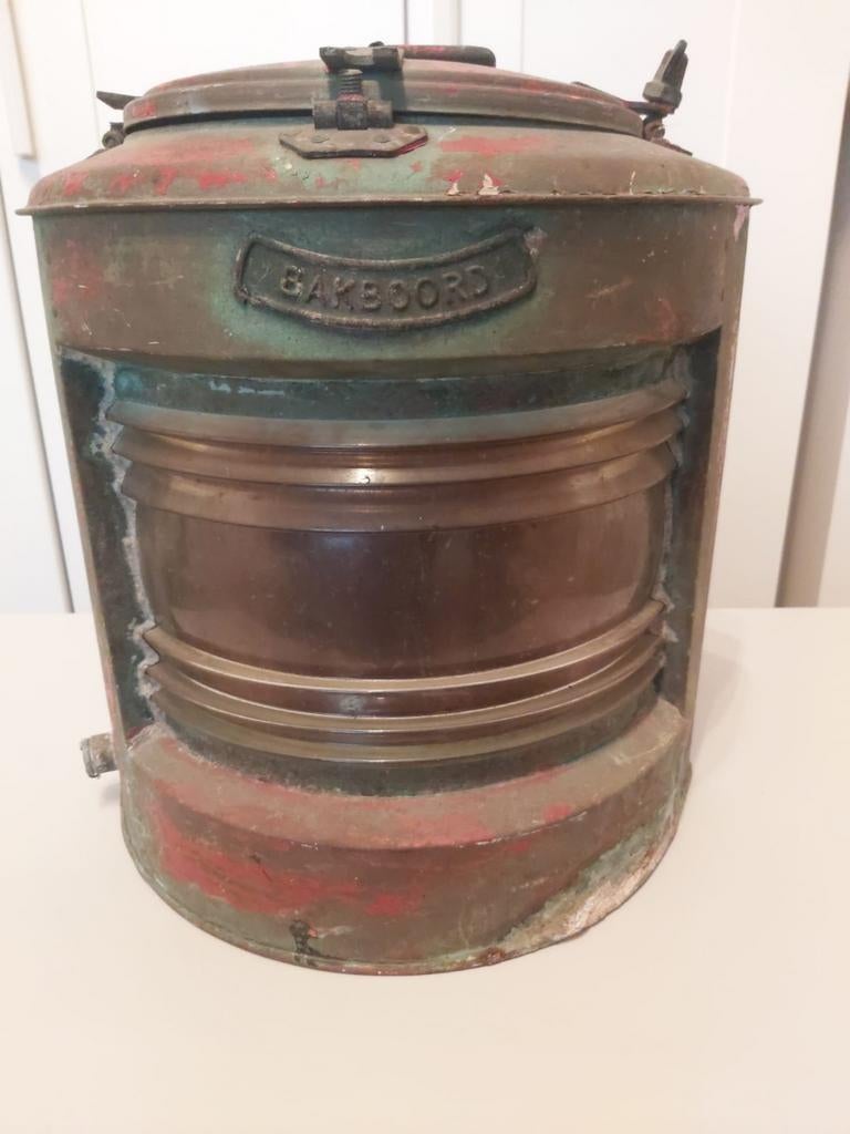 Antieke Koperen Scheepslamp Bakboord - Maritiem Decor, Ophalen of Verzenden