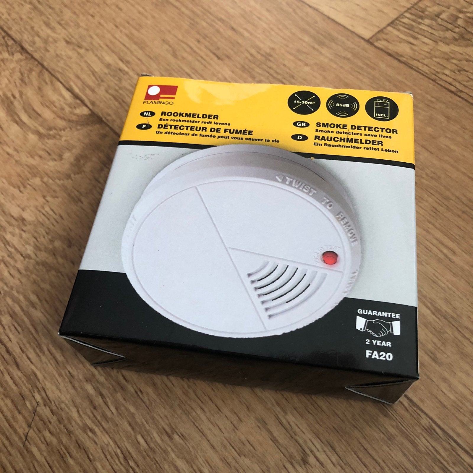 Flamingo Smoke Detector FA20 Rookmelder ongebruikt, Ophalen of Verzenden, Zo goed als nieuw, Detector, Sensor of Melder, Rook