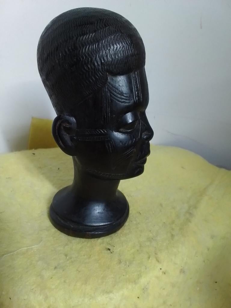3463) mooi Afrikaans ebbe houten borstbeeld hoog 14,5cm, Antiek en Kunst, Ophalen of Verzenden