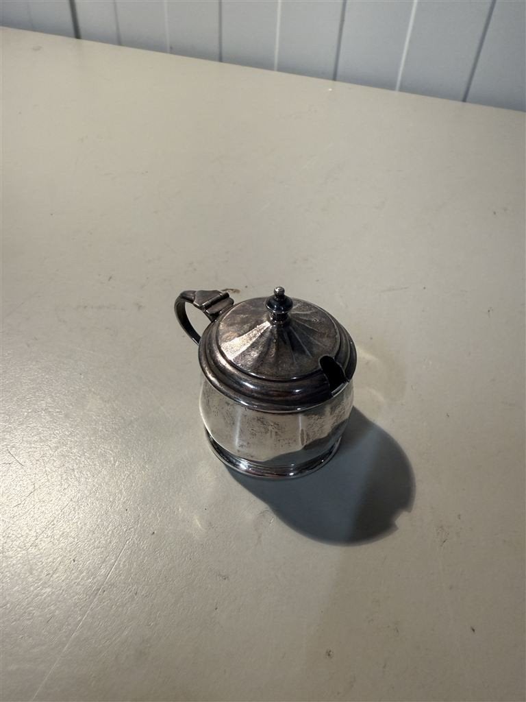Vintage Zilveren Mosterd-/Zoutpot - Kobaltblauw Glas - Zonde, Ophalen of Verzenden