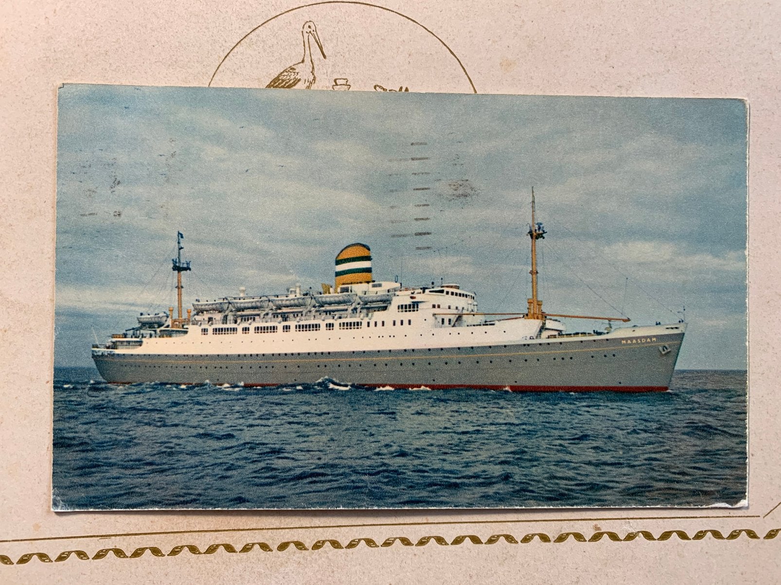 1956 Holland America Line - SS Maasdam, Verzamelen, Ophalen of Verzenden, Gebruikt, Motorboot, Kaart, Foto of Prent