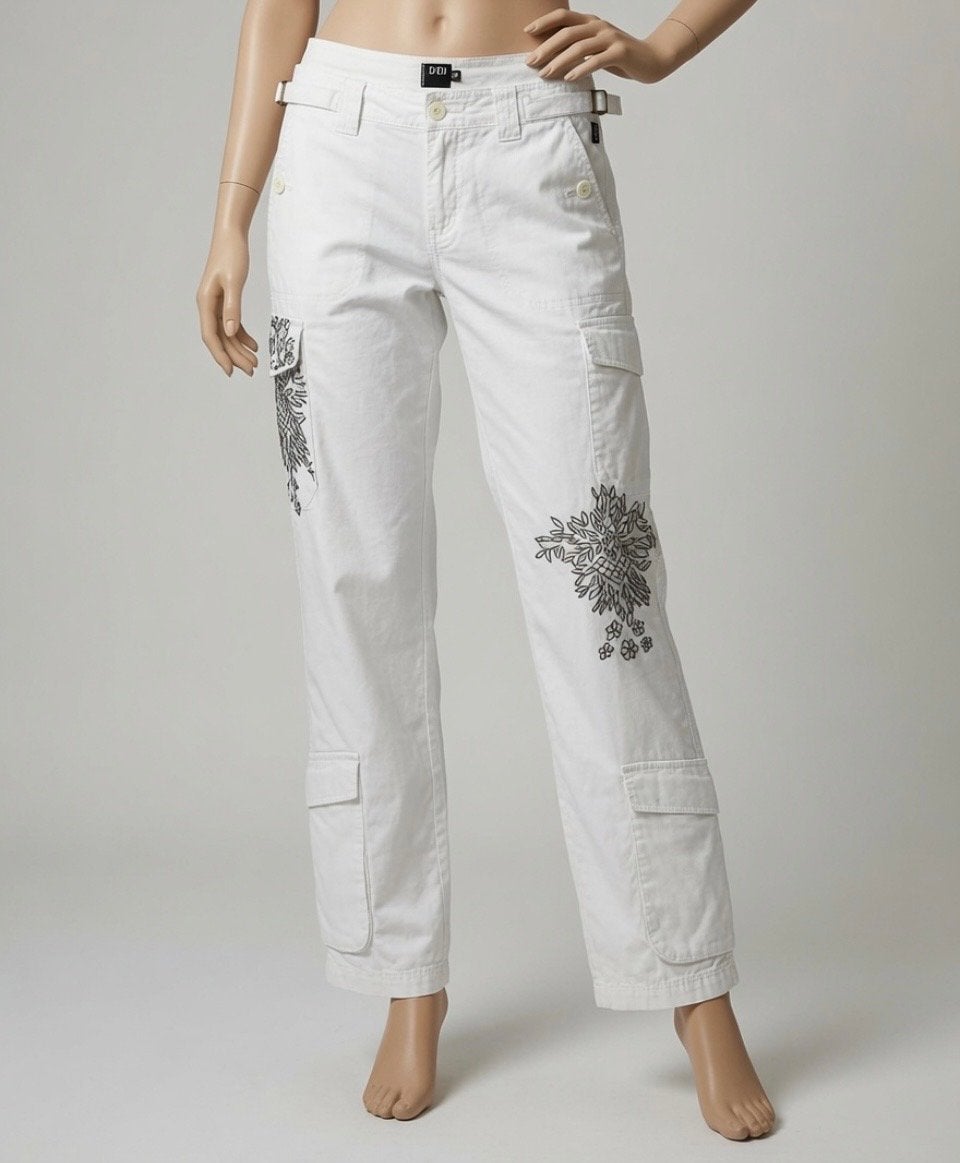 DIDI Witte Cargo Broek met Geborduurde Details Maat 38, Maat 38/40 (M), Wit, Ophalen of Verzenden, Lang