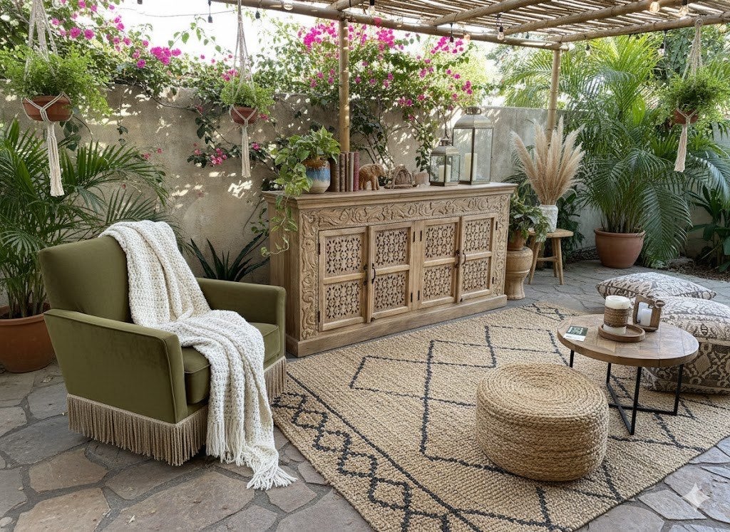 Uniek Nieuw Dressoir IBiza/Boho met de hand uitgesneden, Met deur(en), Ibiza/Boho/Botanisch, 150 tot 200 cm, Nieuw