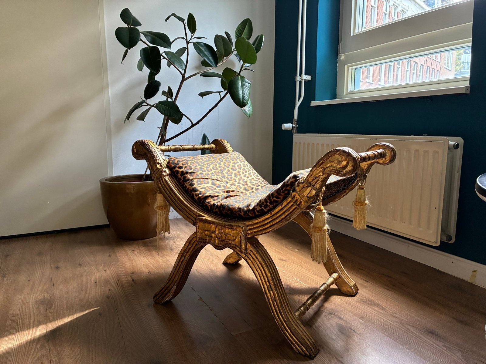 Louis XV-stijl voetenbankje | Vintage | Panterprint, Ophalen, Minder dan 50 cm, Gebruikt, 50 tot 75 cm