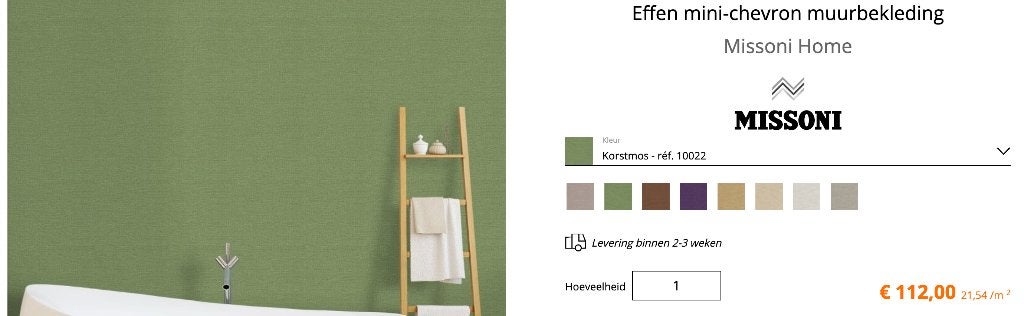 Arte Missoni Home behang 1 rol, Huis en Inrichting, Effen, Arte, Ophalen of Verzenden, Groen