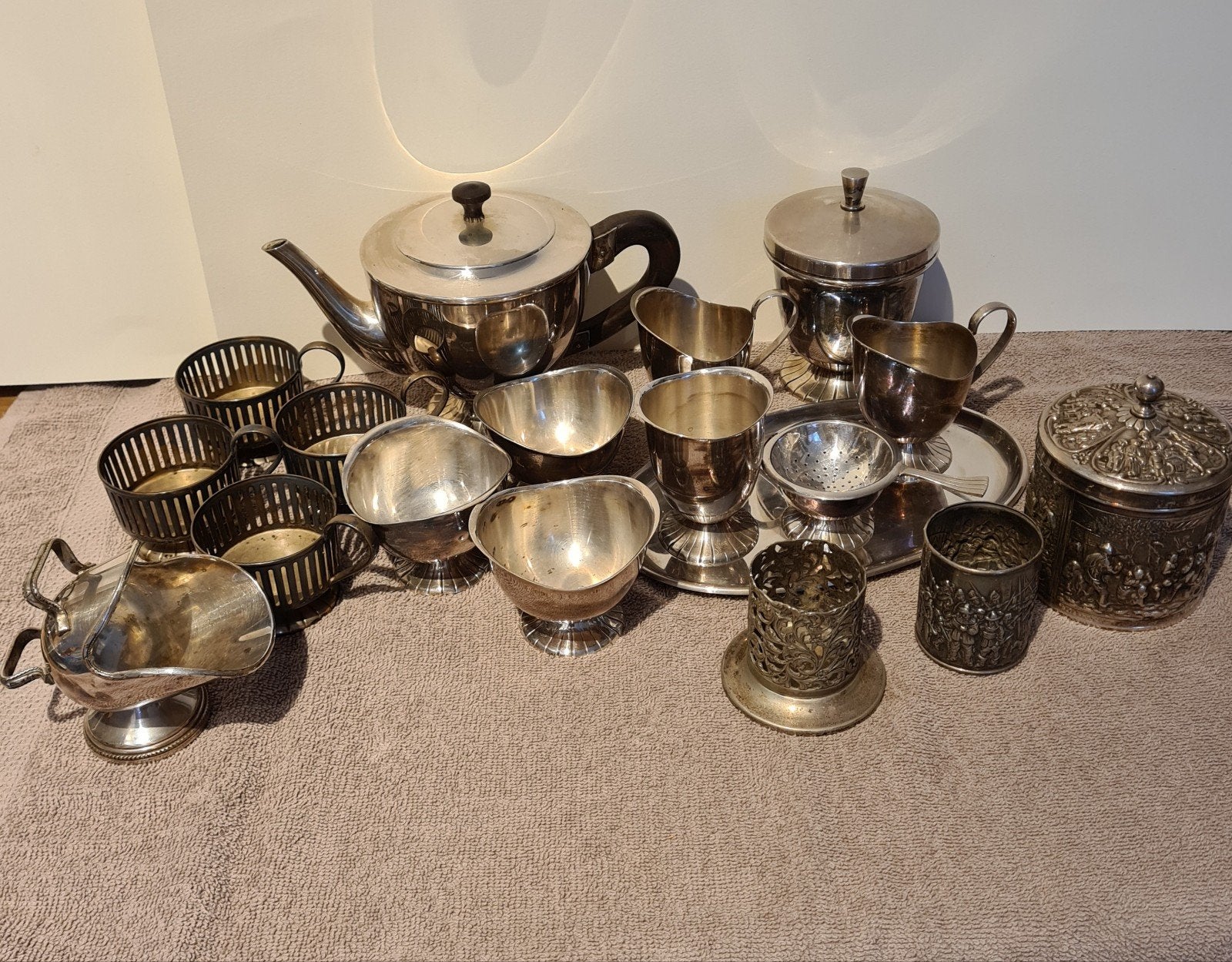 Zilverkleurig theeservies en diverse accessoires, Ophalen of Verzenden, Zilver