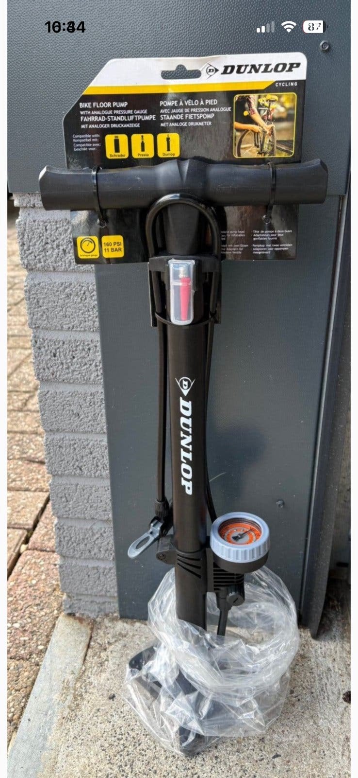 Dunlop fietspomp met analoge drukmeter, Fietsen en Brommers, Ophalen, Drukmeter, Nieuw