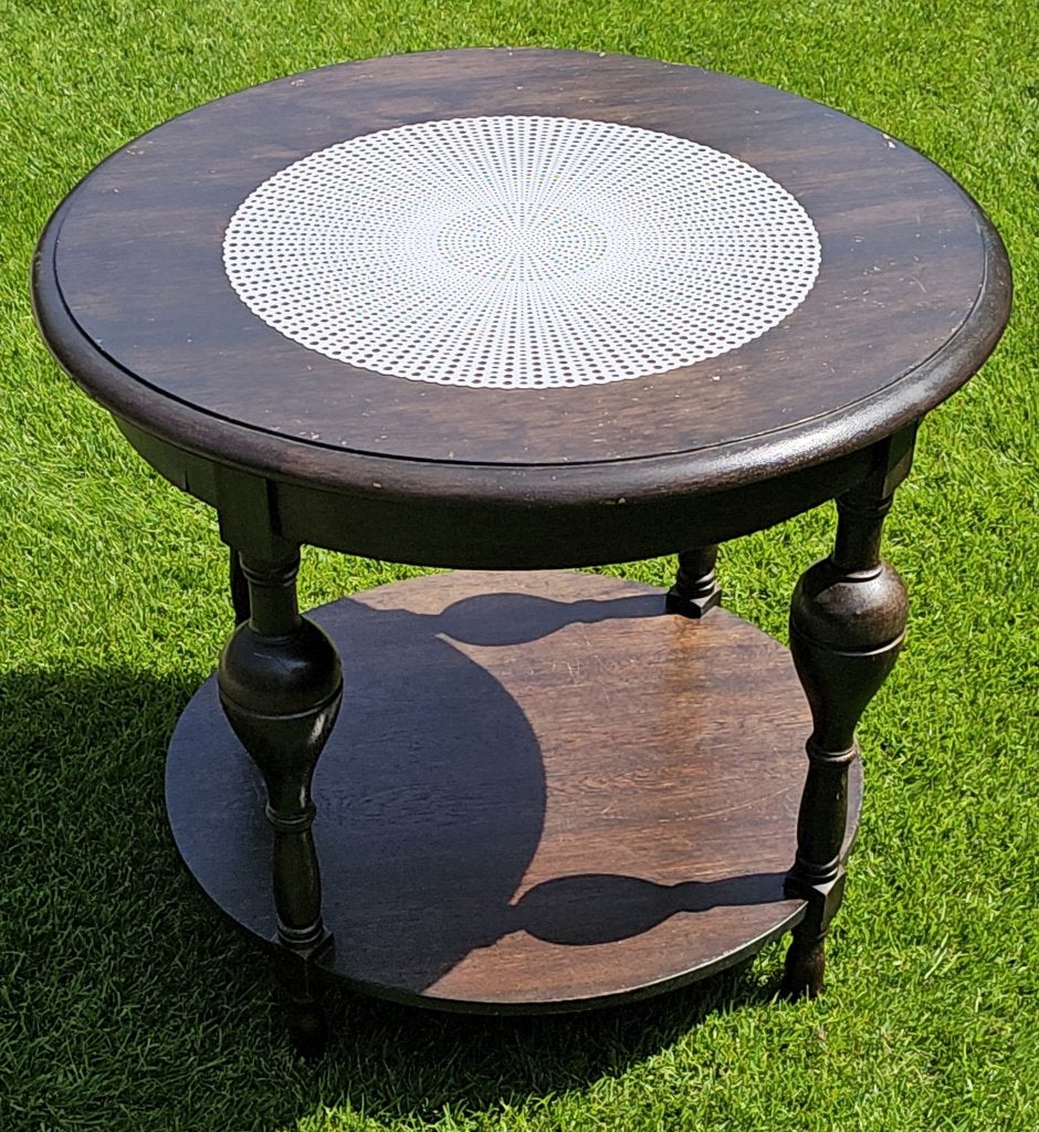 Vintage eiken ronde salontafel, Ø 66 cm, klassiek & stevig, Antiek en Kunst, Ophalen