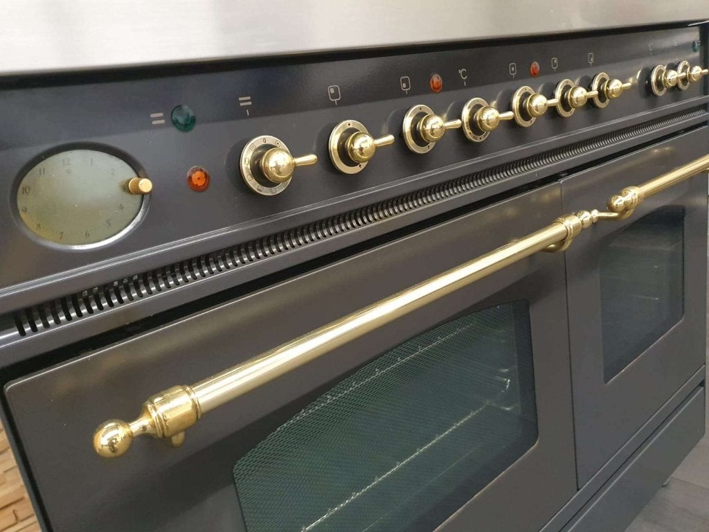 Luxe Boretti Gasfornuis 100cm antraciet & messing frytop, Niet ingevuld, 60 cm of meer, Niet ingevuld, Zo goed als nieuw