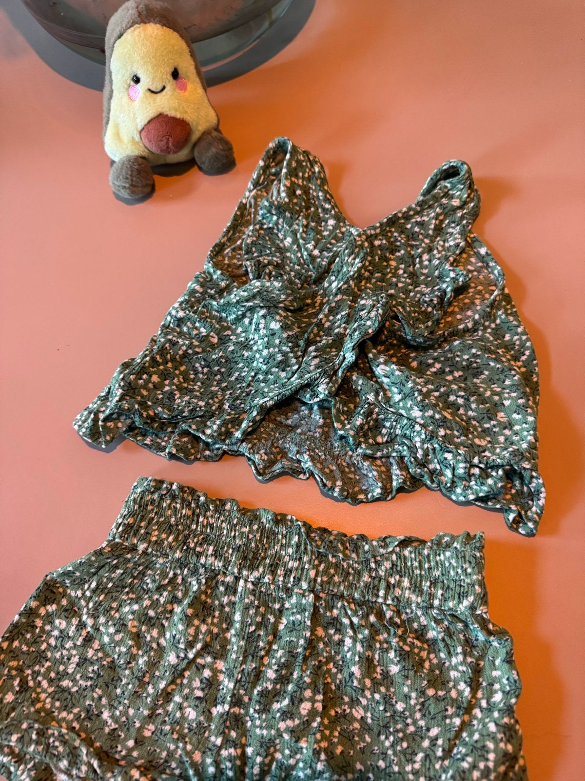 Schattig groen zomerpakje met bloemetjes en franje, Ophalen of Verzenden, Zo goed als nieuw, Meisje, Setje