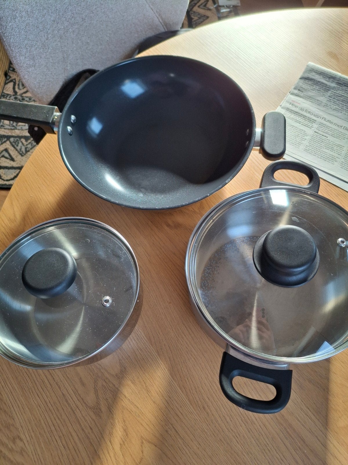 IKEA pannenset: Kookpan, wok en deksels, Ophalen, Gebruikt, Antiaanbaklaag, Pannenset