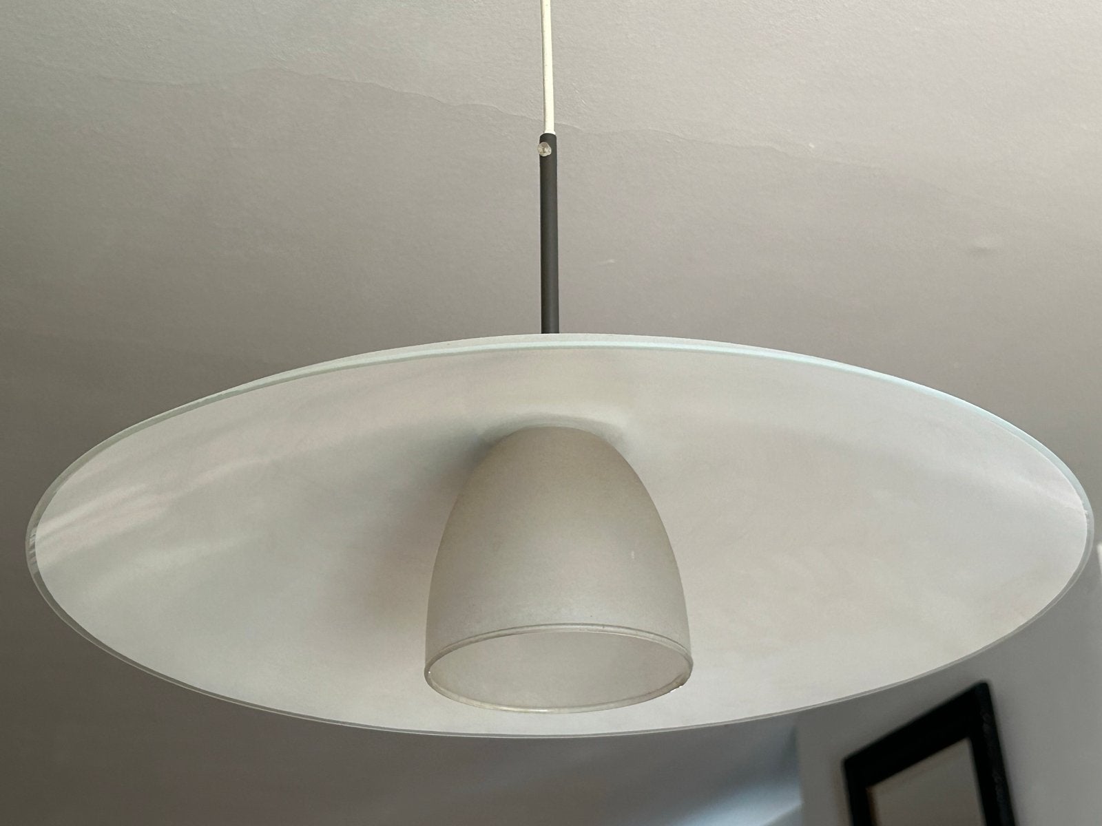 Glazen gebroken witte hanglamp, doorsnede 50 cm, Ophalen, Gebruikt, Glas