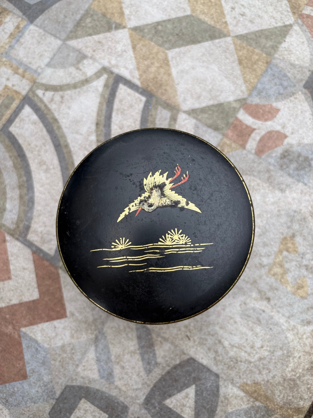 Vintage Japans blik met kraanvogels - Zwart/Goud, Ophalen of Verzenden