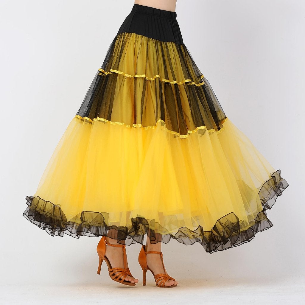 Geel zwarte flamenco rok dans kleding ballroom waltz dames, Verzenden, Nieuw, Kleding