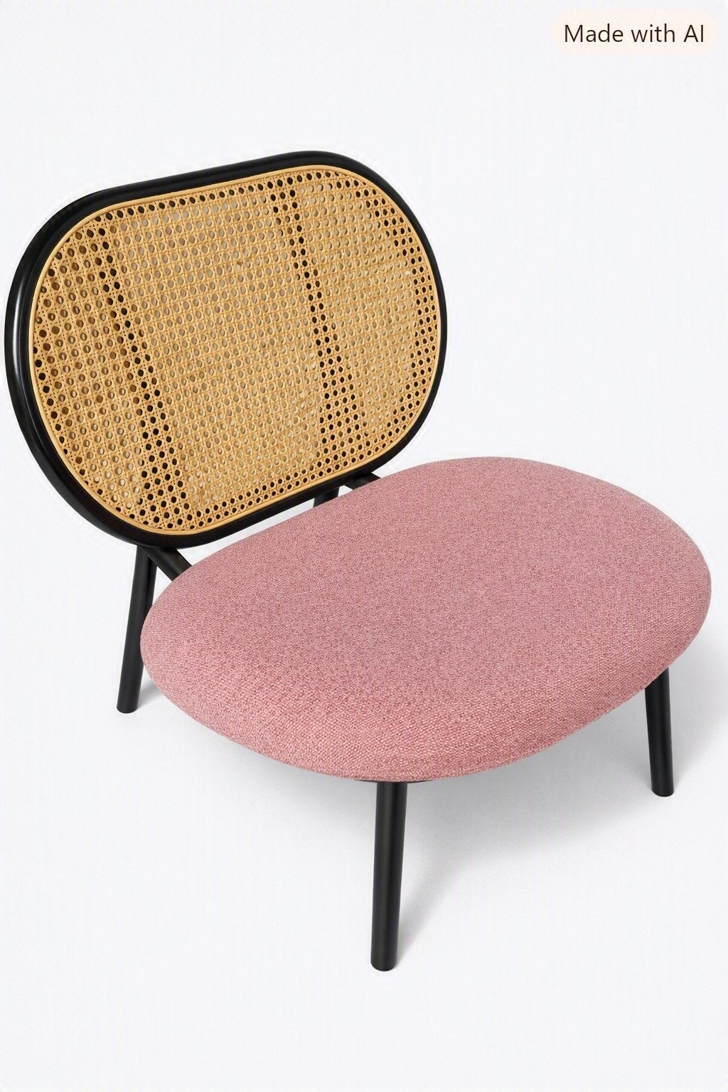 Moderne stoel met rotan rugleuning en roze stoffen zitting, Ophalen, Gebruikt, Overige kleuren, Riet of Rotan