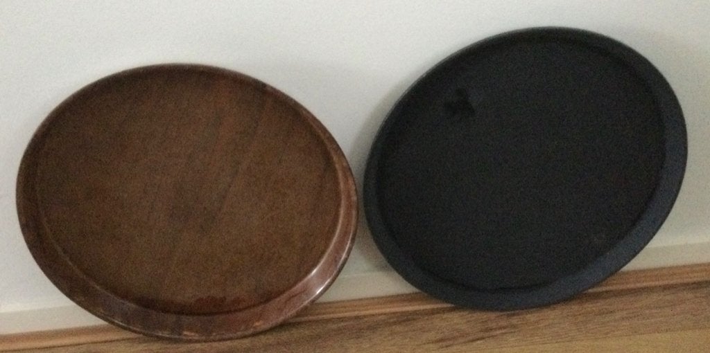 2 horeca dienbladen doorsnee 36 cm., Ophalen of Verzenden, Gebruikt, Rond, Hout
