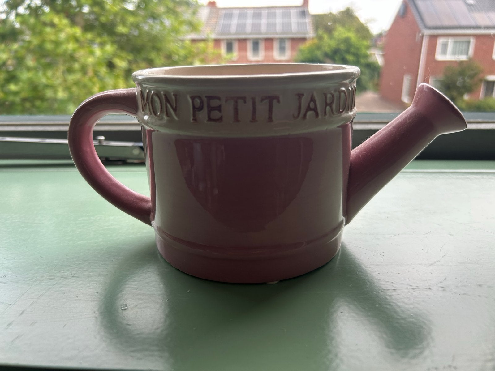 Roze gieter mok "Mon Petit Jardin", Tuin en Terras, Ophalen, Zo goed als nieuw