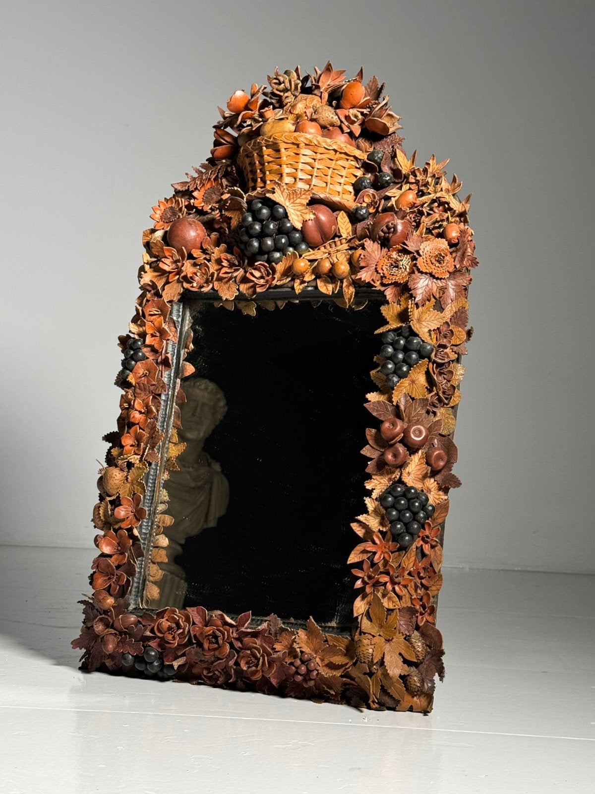 Engelse Folk Art spiegel leder, Ophalen, Rechthoekig, Minder dan 50 cm