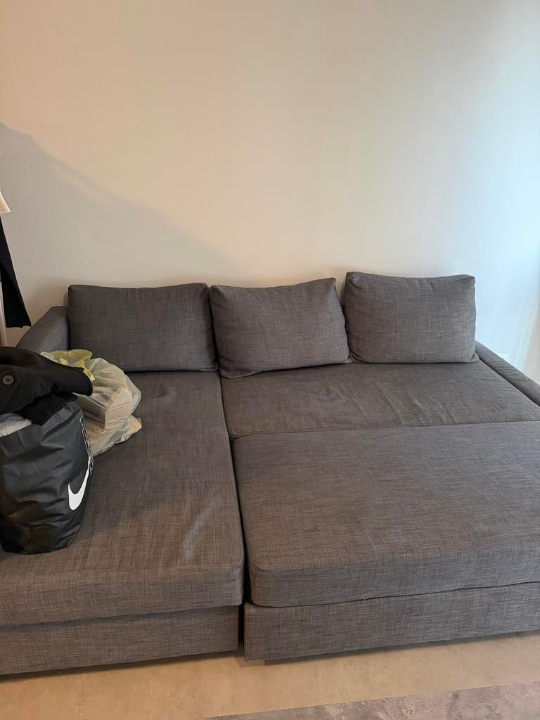 Grijze hoekbank met slaapfunctie, Huis en Inrichting, Banken | Bankstellen, Ophalen, Gebruikt, 100 tot 125 cm, Hoekbank