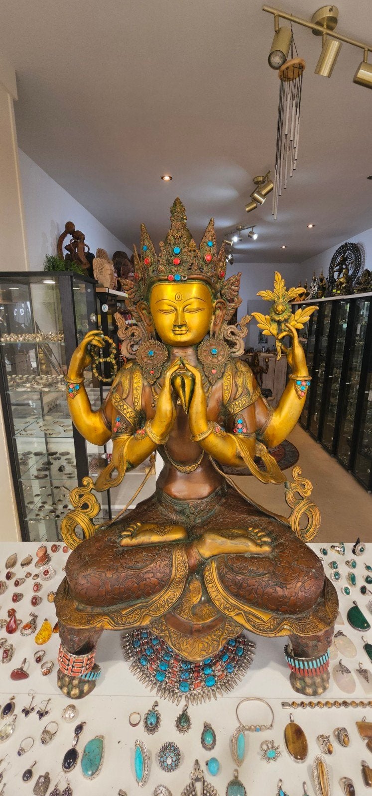 UITVERKOOP: Groot bronzen Chenrezig beeld uit Tibet - 92cm h, Antiek en Kunst, 92 cm, Tibet, Ophalen, Brons