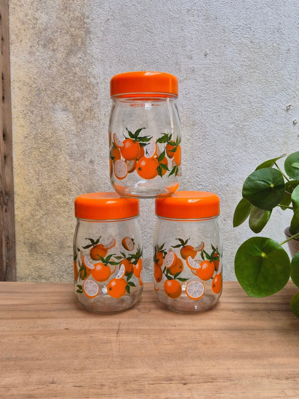 Vintage voorraadpotten met sinaasappelprint - Set van 3, Ophalen of Verzenden