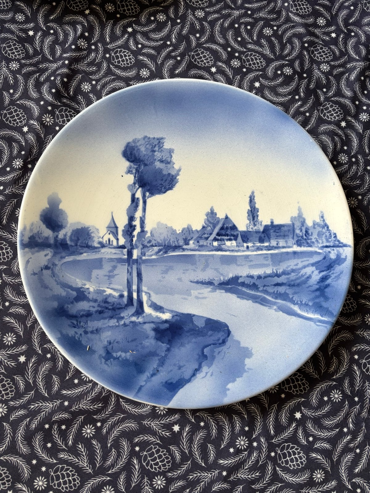 Antiek Delfts Blauw Wandbord - Saksisch Landschap, Antiek en Kunst, Ophalen of Verzenden