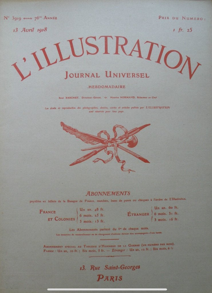 L'Illustration 13 avril 1918, franse krant op A3 formaat, Antiek en Kunst, Ophalen of Verzenden
