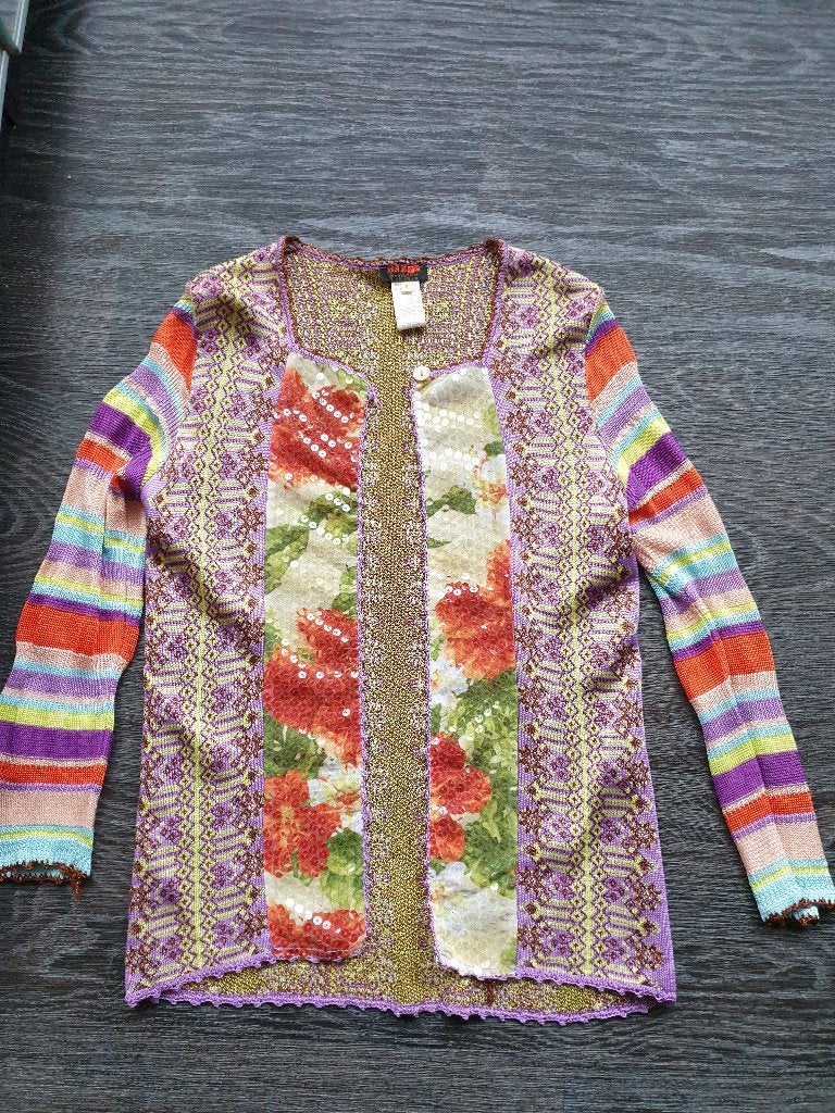 Christian LaCroix Bazar schitterend en vrolijk vest - S, Kleding | Dames, Paars, Ophalen of Verzenden, Zo goed als nieuw, Maat 36 (S)