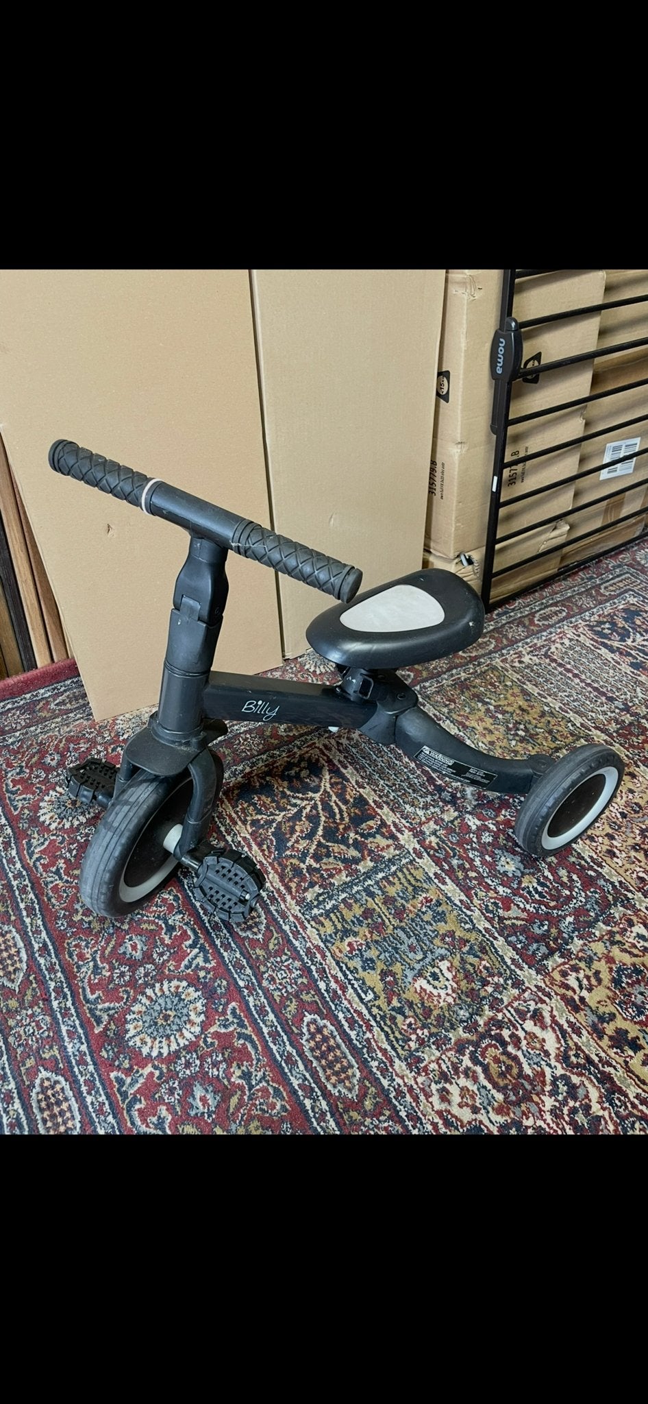 Billy opvouwbare driewieler/loopfiets - Zwart, Fietsen en Brommers, Fietsen | Driewielers, Ophalen of Verzenden, Gebruikt, Terugtraprem