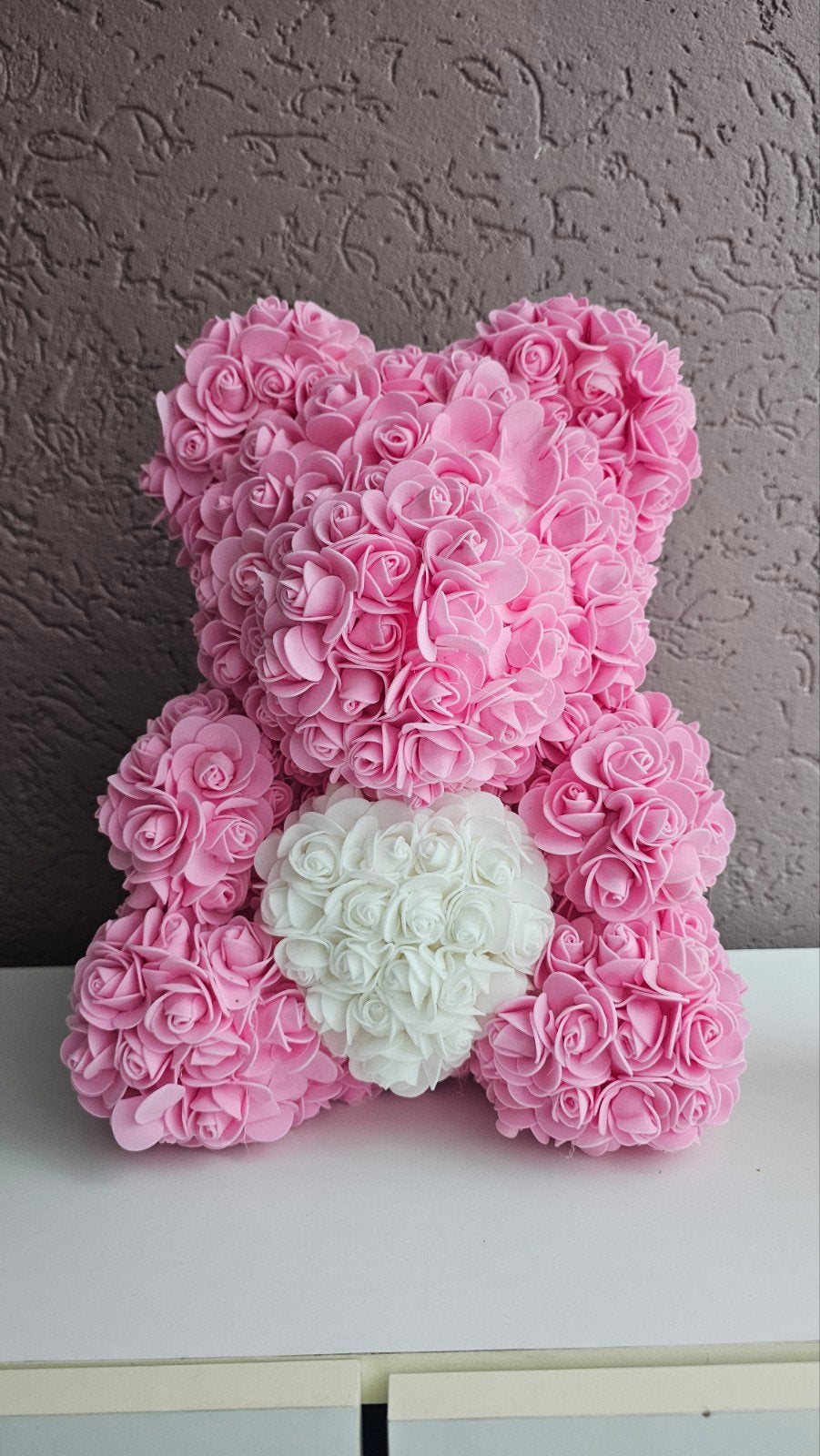 Roze Rozenbeer met Wit Hart -Cadeau voor Valentijn/Moederdag, Ophalen, Overige merken, Overige karakters, Beer