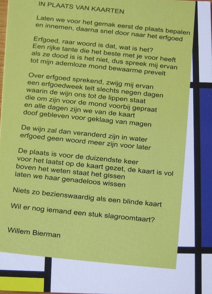 gedicht - in plaats van kaarten - Willem Bierman - nieuw, Verzamelen, Verzenden, 1980 tot heden, Ongelopen, Overige thema's