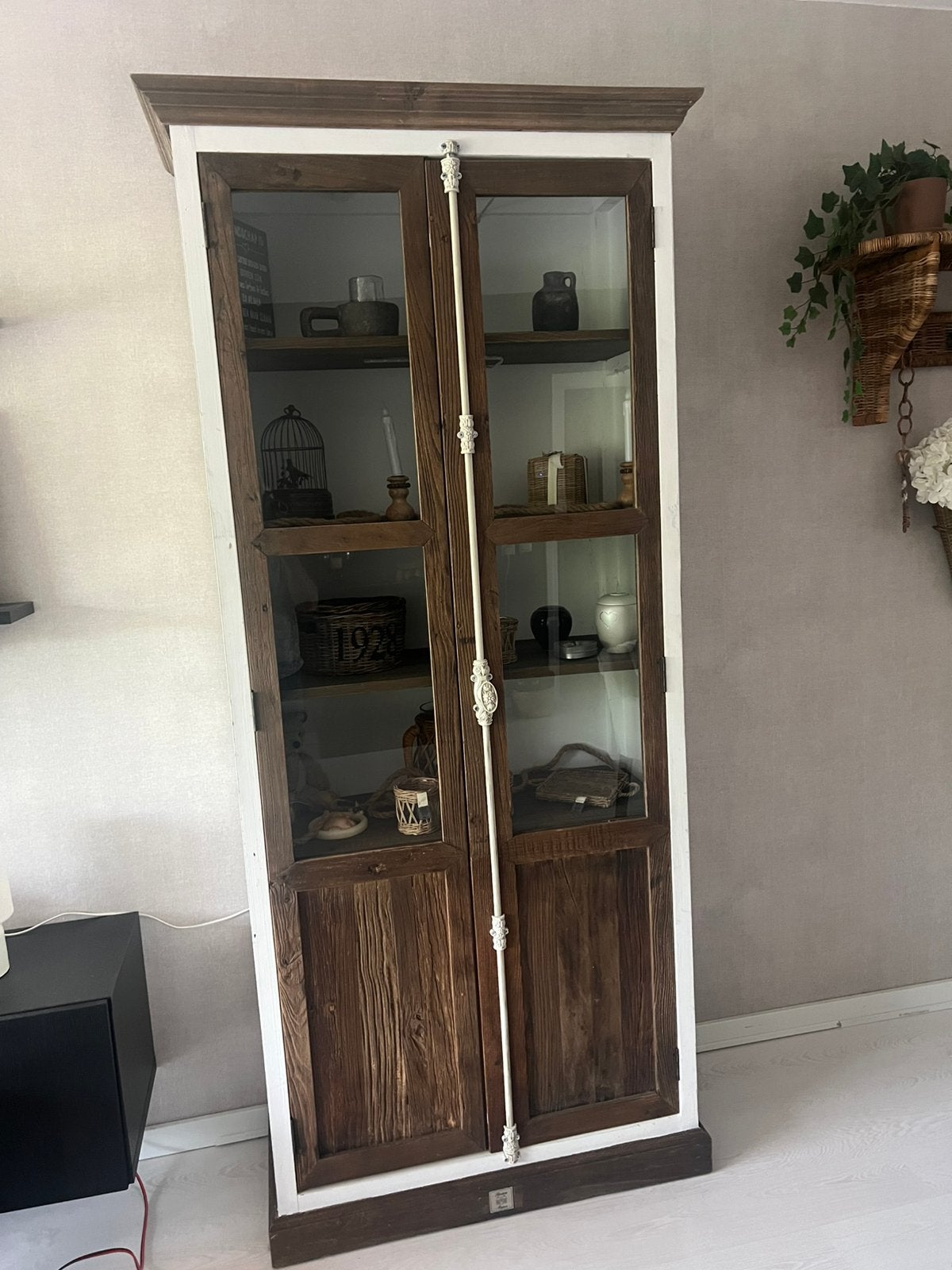 Rivièra Maison Driftwood Kast - Landelijke Vitrinekast, Huis en Inrichting, Kasten | Buffetkasten, Ophalen, 50 tot 100 cm, Zo goed als nieuw