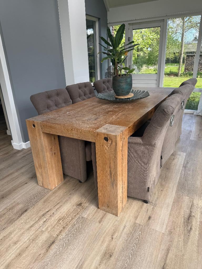 Robuuste blank eiken eettafel van Goossens, Ophalen, Gebruikt, Eikenhout, 200 cm of meer