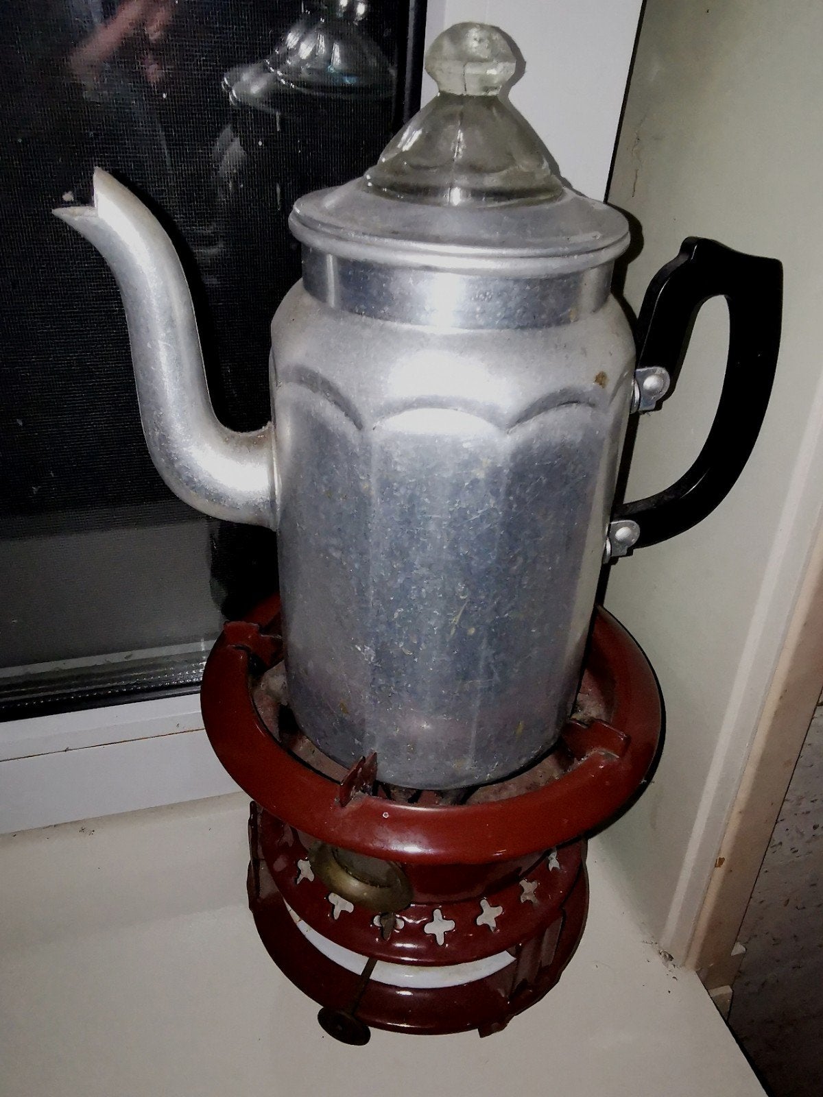 Vintage aluminium percolator met spiritusbrander, Ophalen