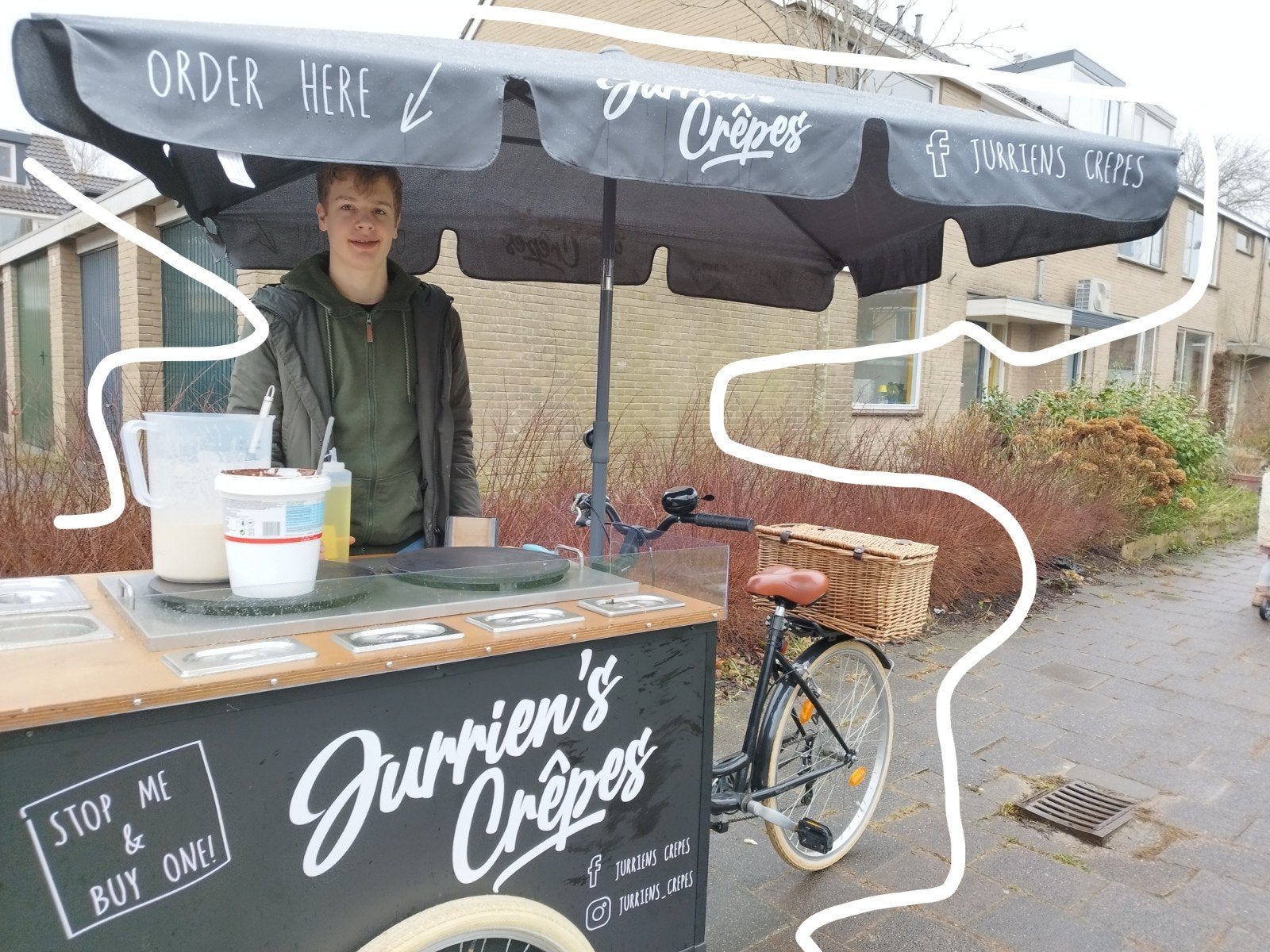 Crêpe bakfiets op gas met twee bakplaten, Ophalen, Goederen
