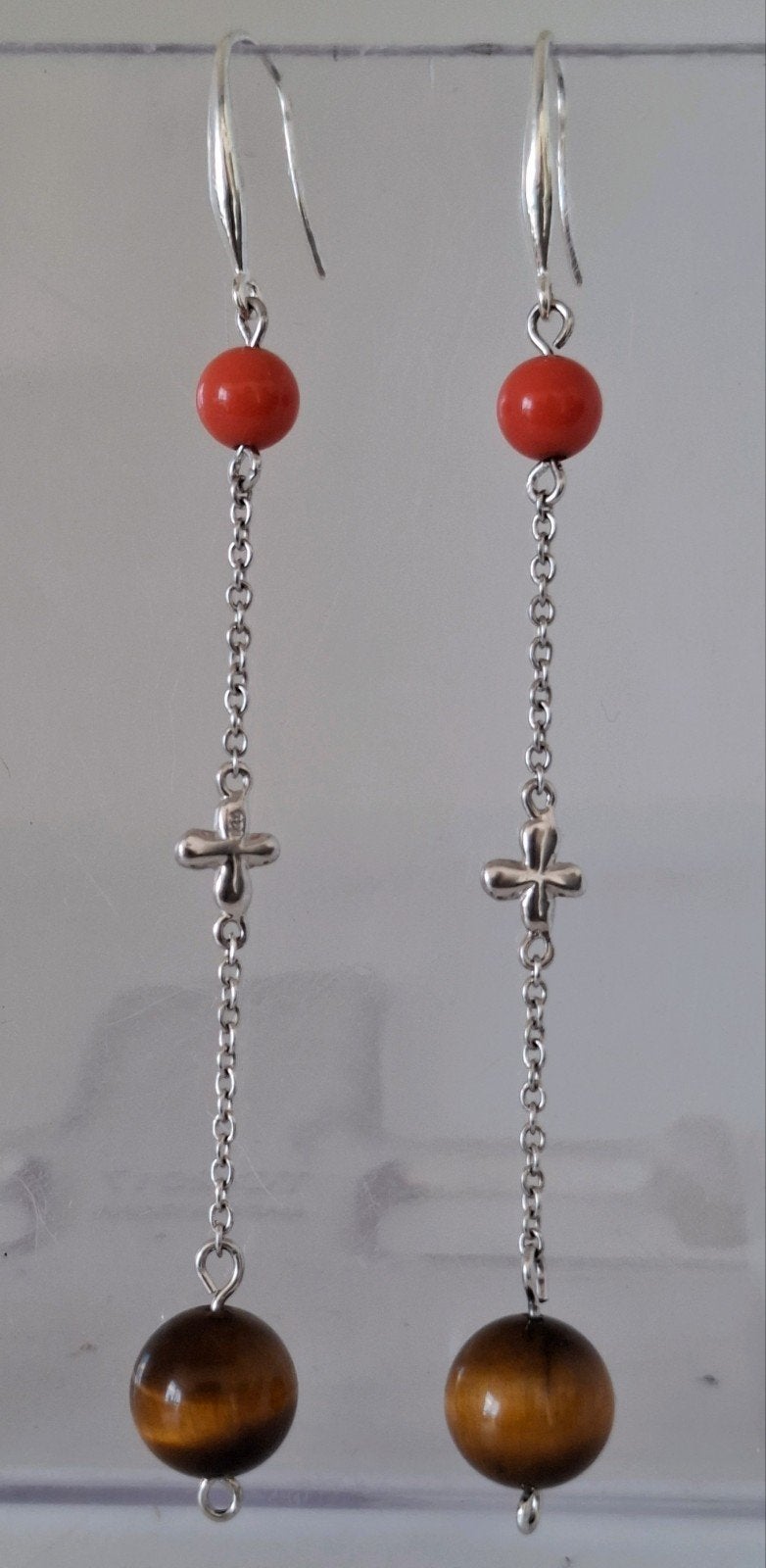 Zilveren oorbellen met tijgeroog 925 zilver, Ophalen of Verzenden, Zilver, Zilver, Met edelsteen