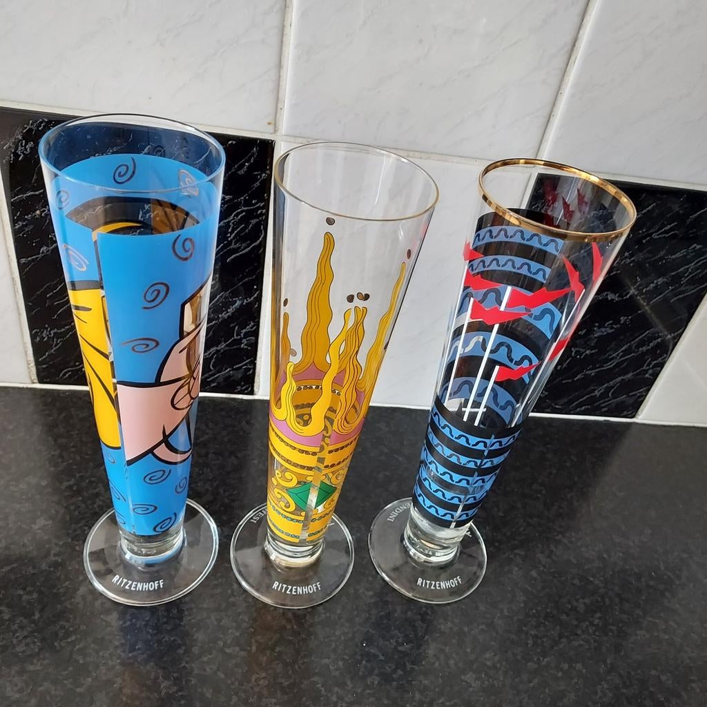 Vintage Ritzenhoff bierglazen, Verzamelen, Ophalen, Zo goed als nieuw, Bierglas