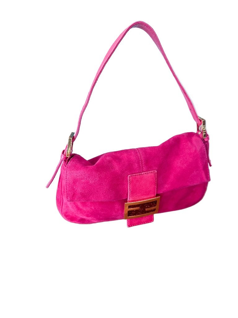 Fendi Vintage Hot Pink Suede Baguette Bag, Ophalen of Verzenden, Gebruikt, Roze, Handtas