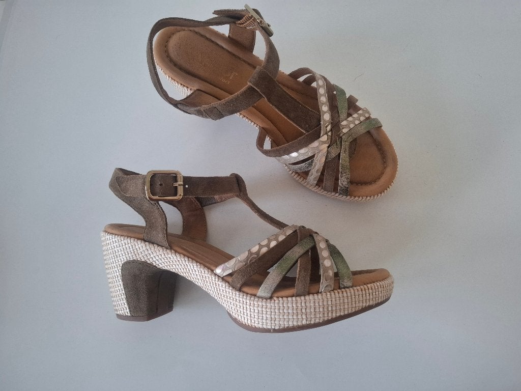 Gabor Comfort MAAT 38 olijf groene bruin taupe sandalen, Verzenden, Gabor, Sandalen of Muiltjes, Zo goed als nieuw