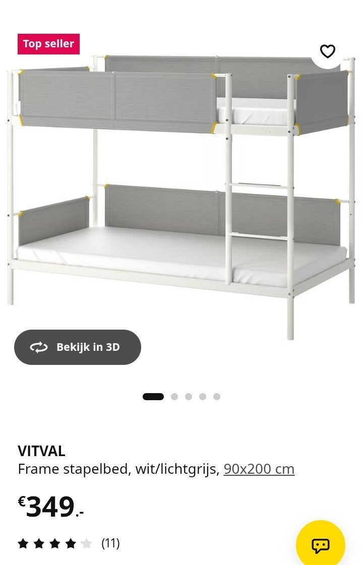 Ikea Vitval Stapelbed - Wit/Lichtgrijs (90x200 cm), Ophalen