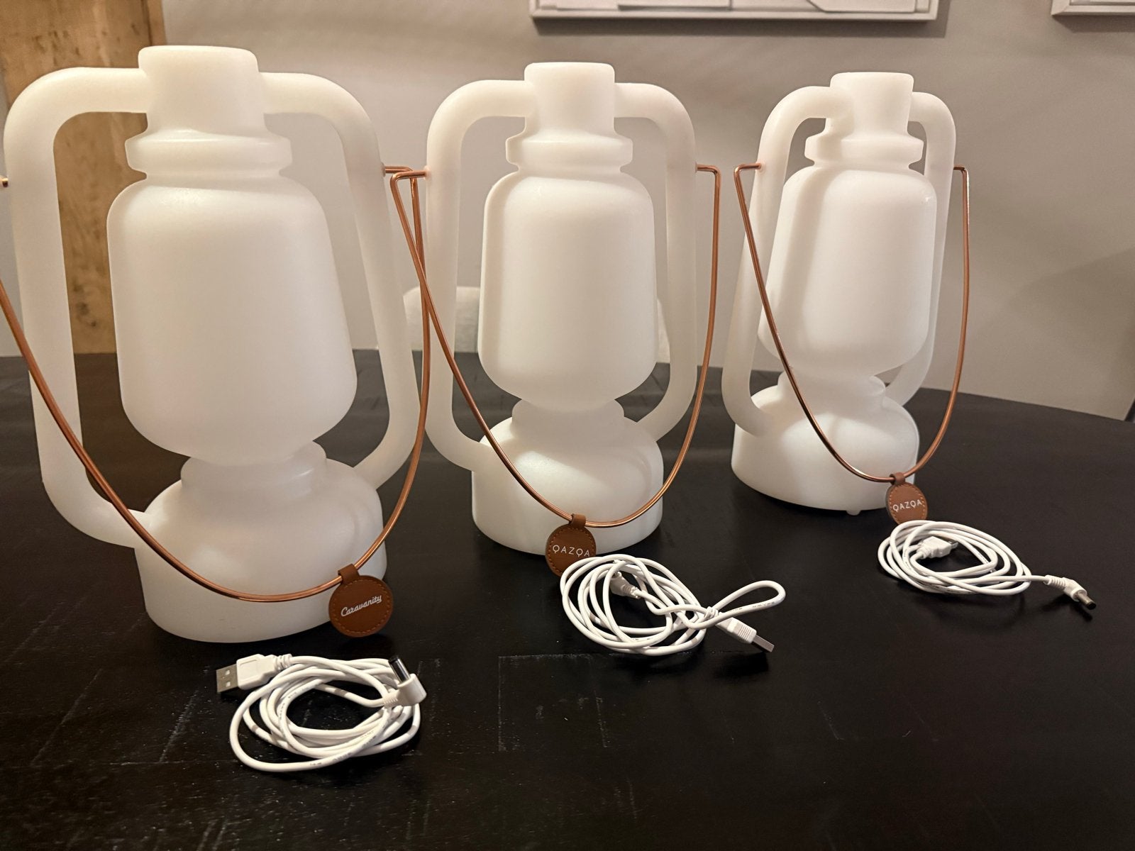 3x QAZQA Storm Small / Caravanity – oplaadbare designlampen, Ophalen, Zo goed als nieuw, Glas