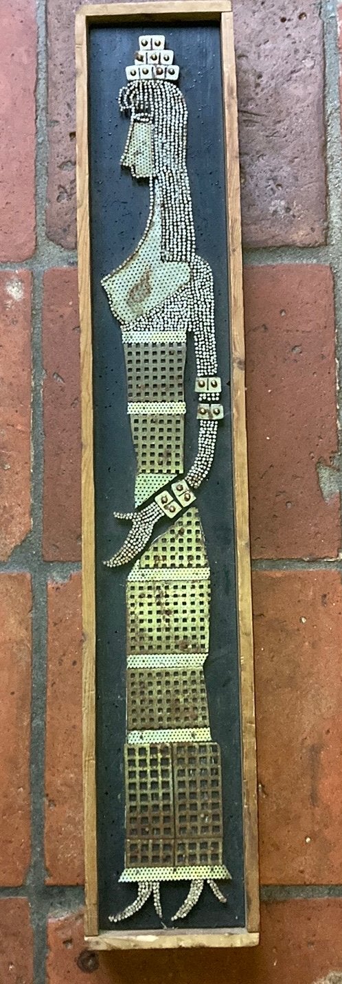 Wand plaquette spijkerbeeld baklijst 67x12x4 cm. handgemaakt, Ophalen