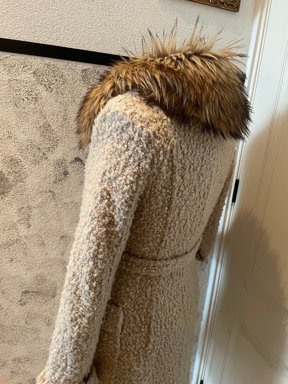 Wol met polyester gewatteerde mantel ecru S, Ophalen of Verzenden, Zo goed als nieuw, Beige