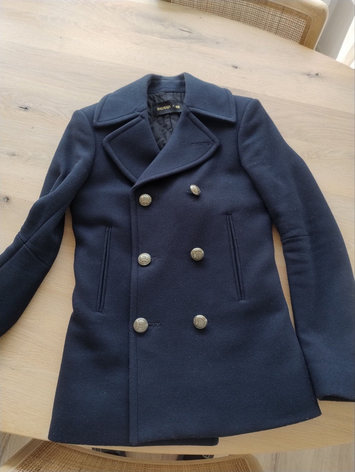H&M Balmain Peacoat - Maat 44, Kleding | Heren, Blauw, Ophalen of Verzenden, H&M Balmain, Gedragen