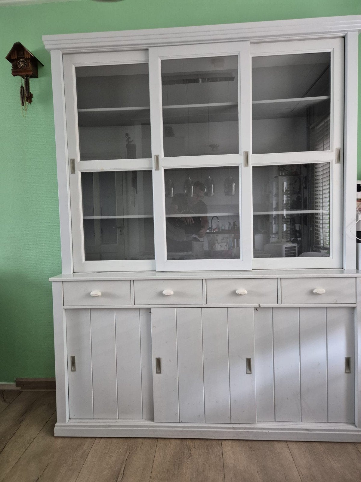 Witte Wandkast/Vitrine, Ophalen, Gebruikt, Met deur(en), 150 tot 200 cm