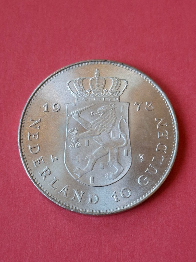 1973 tien gulden zilver 25 jarig regeringsjubileum Juliana, Koningin Juliana, Verzenden, Zilver, Losse munt