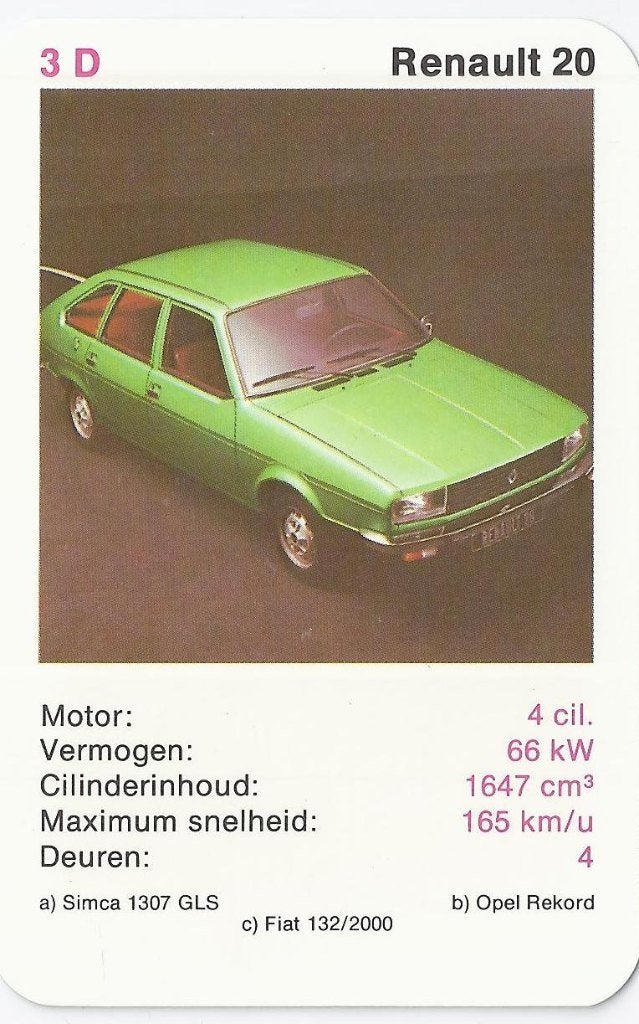 X11 autokaartje renault 20 ( 3d ), Verzamelen, Ophalen of Verzenden, Zo goed als nieuw, Auto's