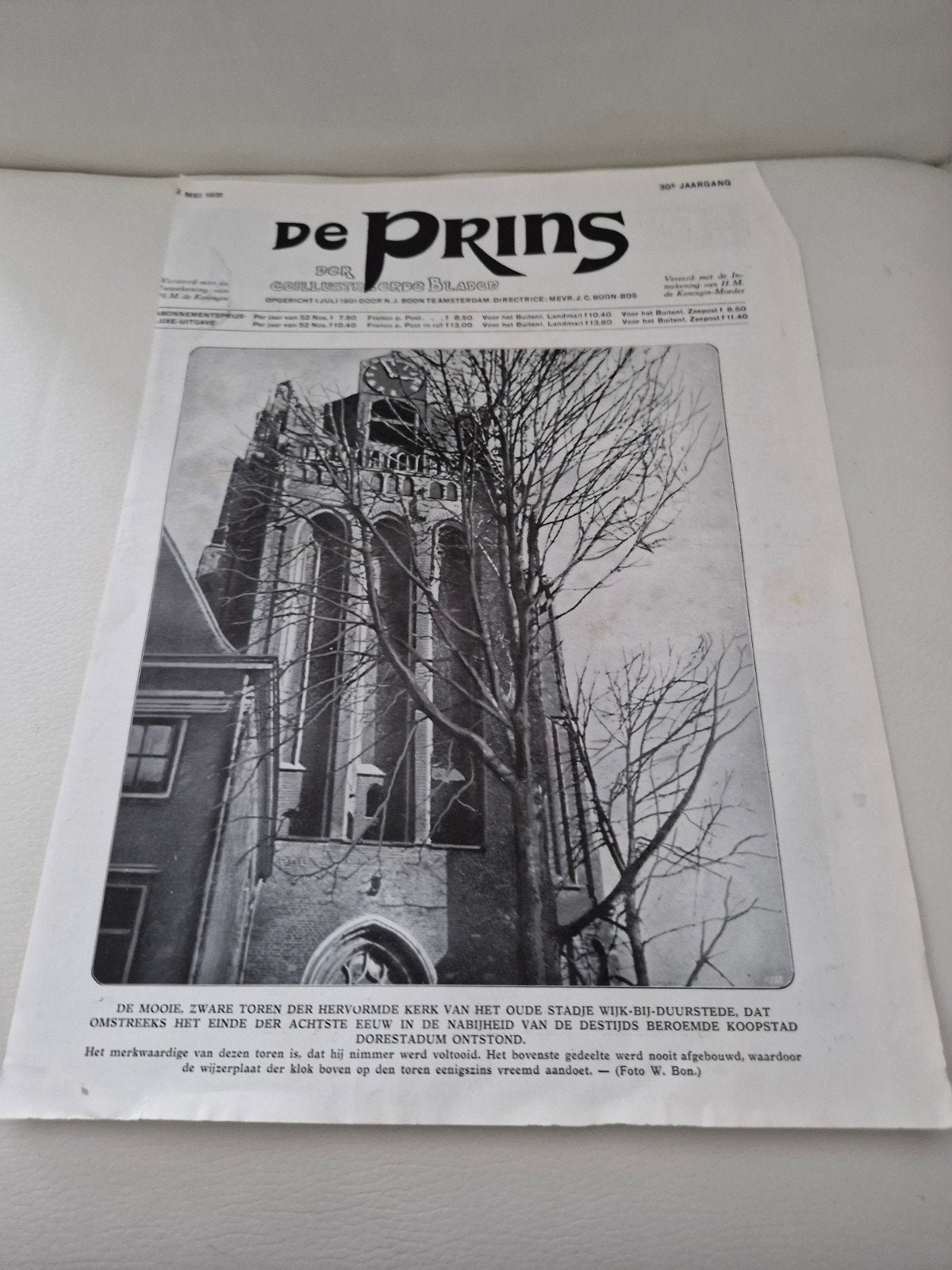 De Prins Voorblad Hervormde kerk Wijk Bij Duurstede 1931, Ophalen of Verzenden