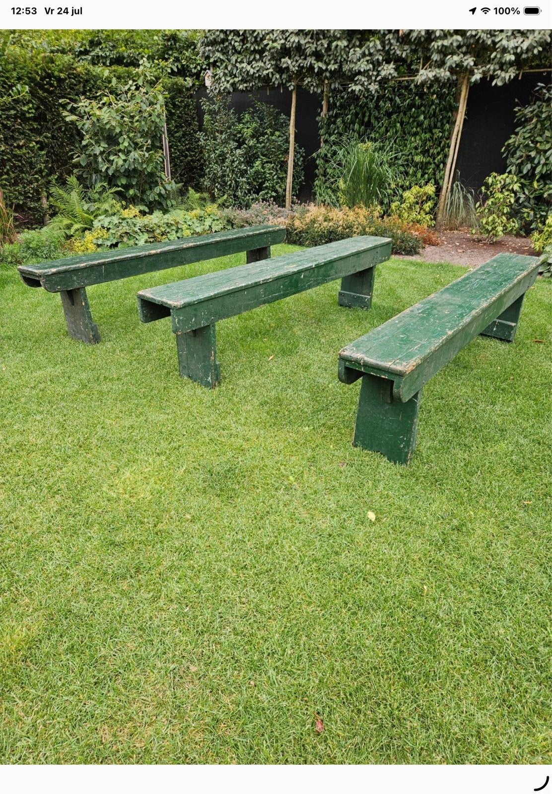 5 Vintage Houten Tuinbankjes Jaren '50-'60 - 200x25x45 cm, Ophalen, Gebruikt, Hout